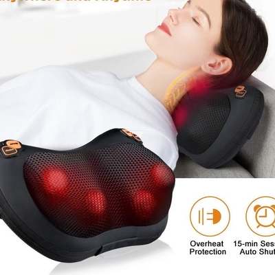 PU Leather Shiatsu Pillow Massager Vibrating Neck Pillow With Auto Shut Off